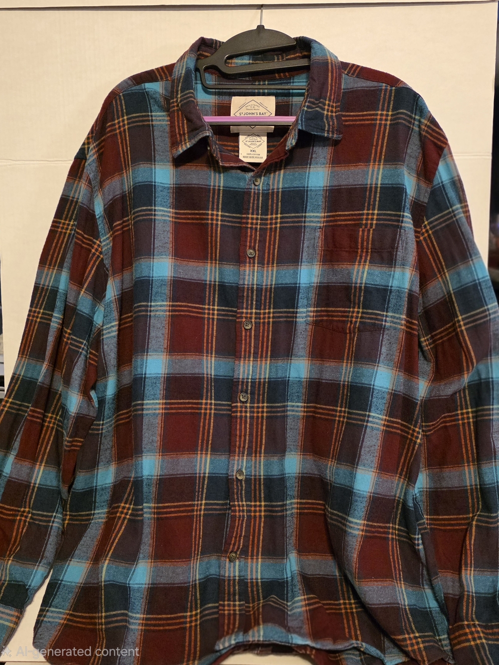 St. John's Bay Plaid Button-Down Shirt in Blue & Burgundy